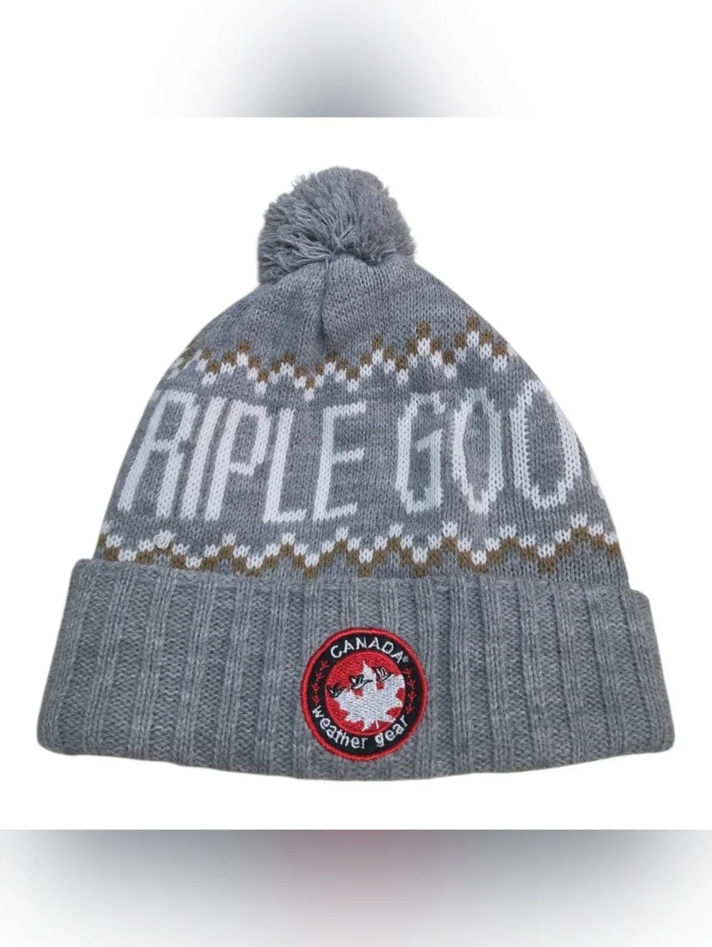 Canada Weather Gear Grey Pom Beanie - Triple Gold Knit
